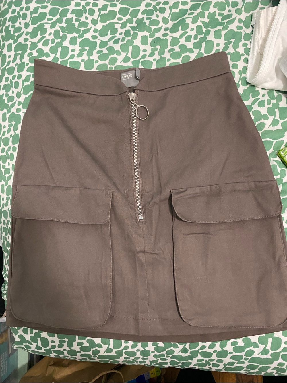 ASOS Taupe Brown Cargo Mini Skirt with Front Ring Zip